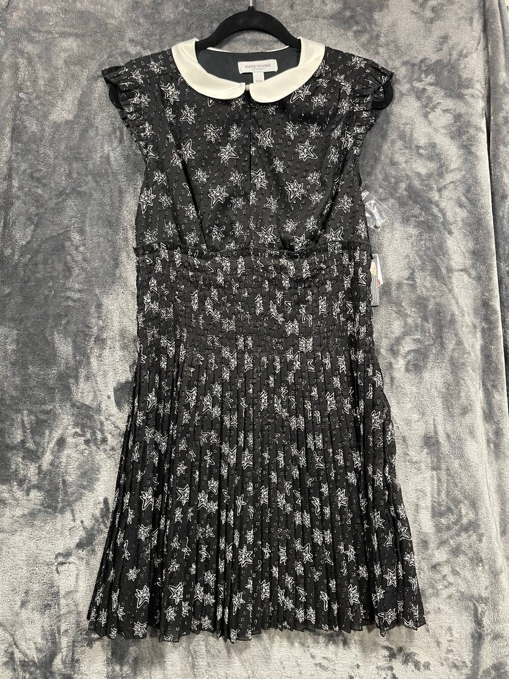 Star Print Pleated Midi Dress Peter Pan Collar Women’s M Kate Young TargetNWT